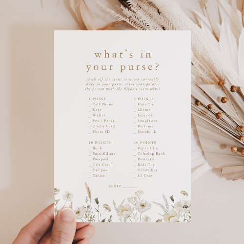 ALYSSA Boho Flower Whats In Your Purse Game Card