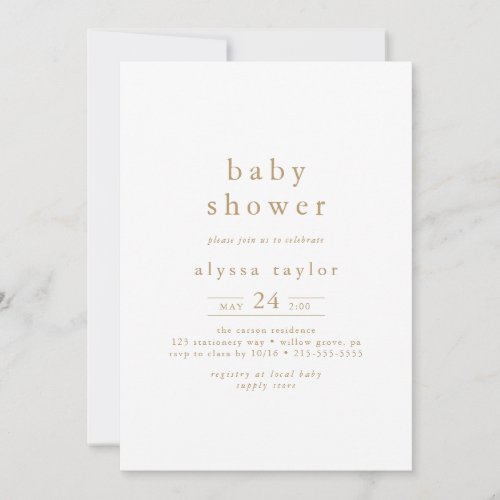 ALYSSA Boho White and Gold Girl Simple Baby Shower Invitation