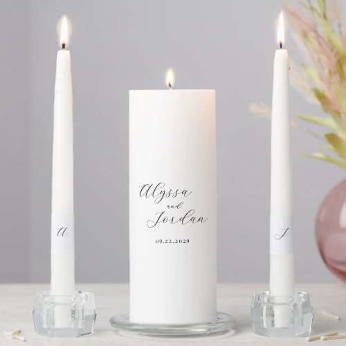 Alyssa Calligraphy Typography Elegant Wedding Unity Candle Set