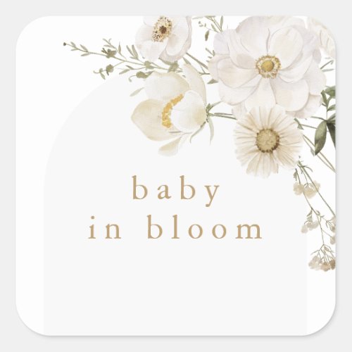 ALYSSA Floral Boho Baby In Bloom Baby Shower Square Sticker
