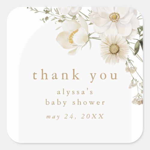 ALYSSA Floral Boho Flower Baby Shower Thank You Square Sticker