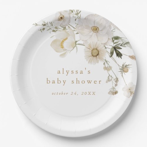 ALYSSA Floral Summer Chic Boho Flower Baby Shower Paper Plates