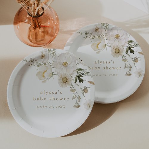 ALYSSA Floral Summer Chic Boho Flower Baby Shower Paper Plates