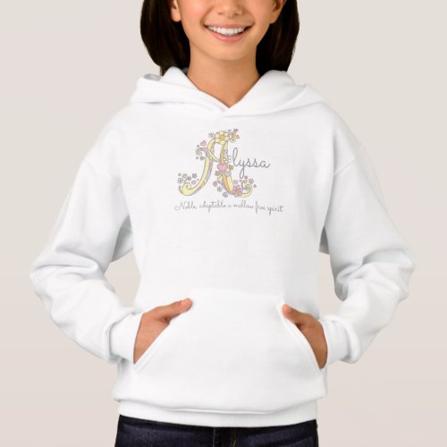 Alyssa girls name meaning monogram hearts hoodie