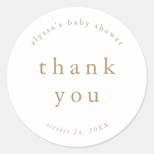 ALYSSA Gold Unique Simple Baby Shower Thank You Classic Round Sticker