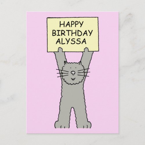 Alyssa Happy Birthday Cartoon Cat Postcard