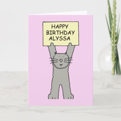 Alyssa Happy Birthday Cute Cartoon Cat Card