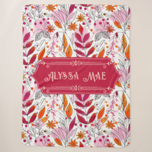 Alyssa Mae Hand Drawn Pink and Orange Foliage Sherpa Blanket