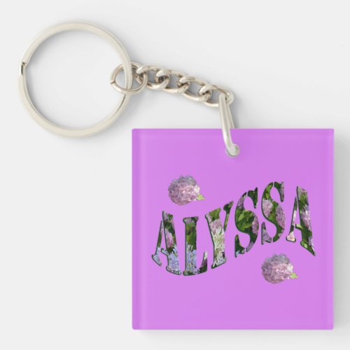 Alyssa Name Logo Made With Hydrangeas Keychain
