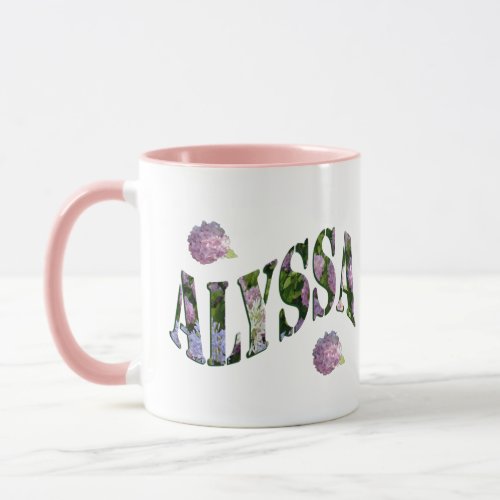 Alyssa Name Logo Made With Hydrangeas Mug