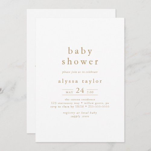 ALYSSA Rustic Gold Boho QR Simple Baby Shower Invitation