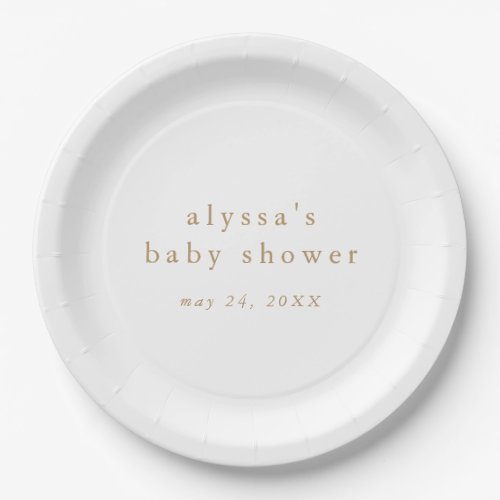 ALYSSA White Gold Boho Modern Simple Baby Shower Paper Plates