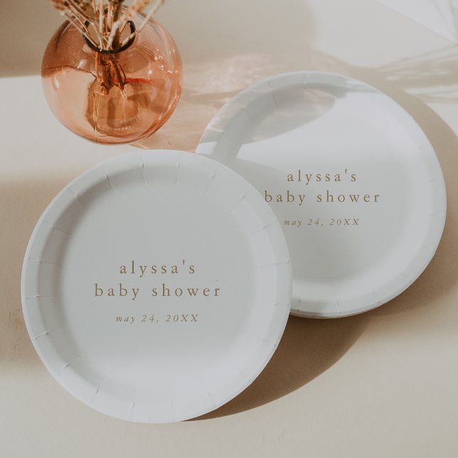 ALYSSA White Gold Boho Modern Simple Baby Shower Paper Plates (ALYSSA White Gold Boho Modern Simple Baby Shower Paper Plates)