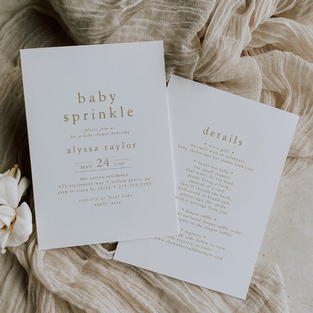 ALYSSA White Gold Modern Boho Simple Baby Sprinkle Invitation (ALYSSA White Gold Modern Boho Simple Baby Sprinkle Invitation)