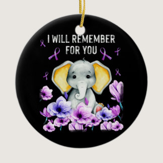 Alzheimer Awareness Cute Elephant I Will Remember  Ceramic Ornament