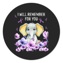 Alzheimer Awareness Cute Elephant I Will Remember  Classic Round Sticker