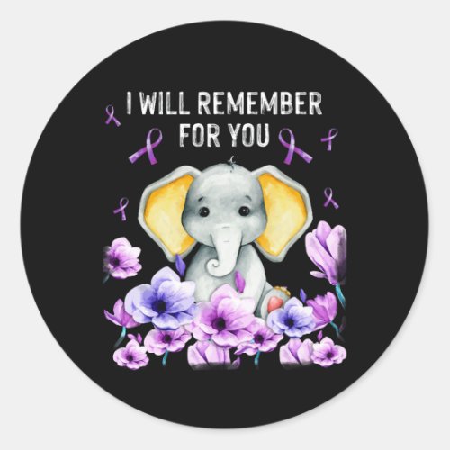 Alzheimer Awareness Cute Elephant I Will Remember  Classic Round Sticker