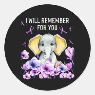 Alzheimer Awareness Cute Elephant I Will Remember Classic Round Sticker