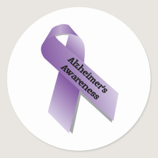 Alzheimer Awareness Ribbon Purple Typography  Classic Round Sticker