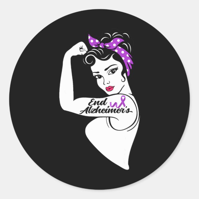 Alzheimer Awareness Strong Purple Ribbon Women Ban Classic Round Sticker (Front)