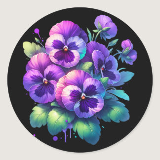 Alzheimer Purple Floral Pansy Dementia Alzheimer&# Classic Round Sticker