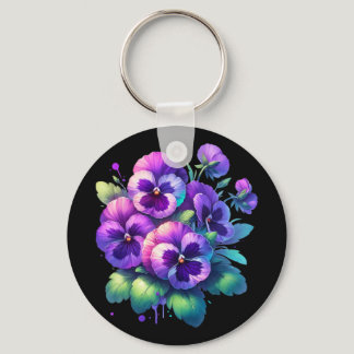 Alzheimer Purple Floral Pansy Dementia Alzheimer&# Keychain