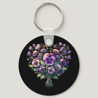 Alzheimer Purple Floral Pansy Dementia Alzheimer&# Keychain