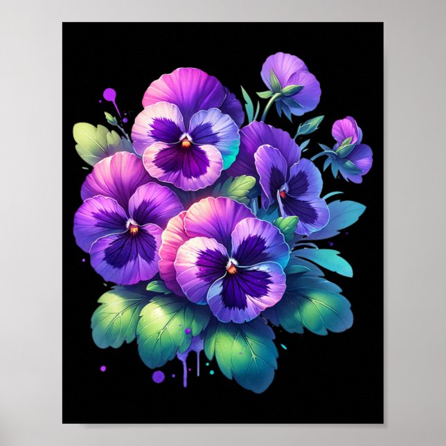 Alzheimer Purple Floral Pansy Dementia Alzheimer&# Poster (Front)