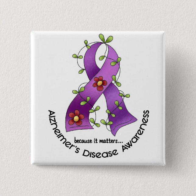 ALZHEIMER’S DISEASE AWARENESS Flower Ribbon 1 Button (Front)
