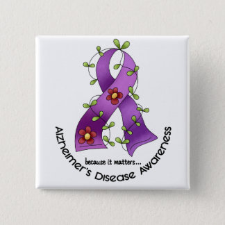 ALZHEIMER’S DISEASE AWARENESS Flower Ribbon 1 Button