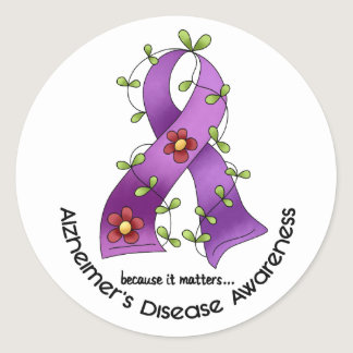 ALZHEIMER’S DISEASE AWARENESS Flower Ribbon 1 Classic Round Sticker