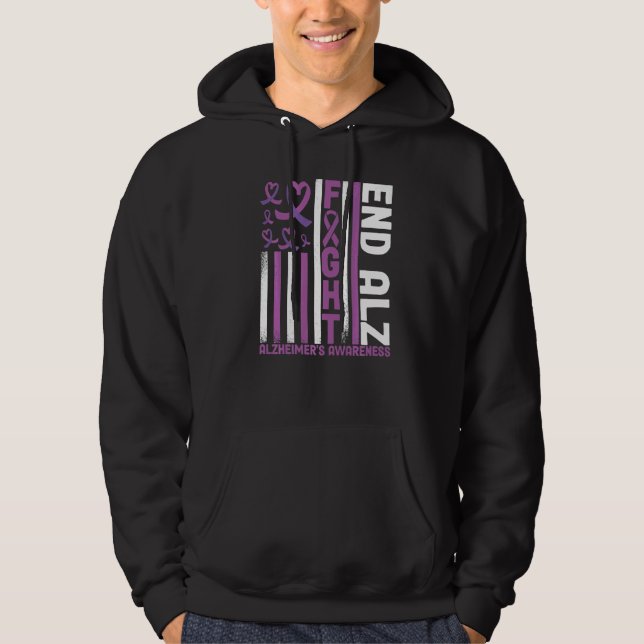 Alzheimers American Flag End Alz Alzheimer's Aware Hoodie (Front)