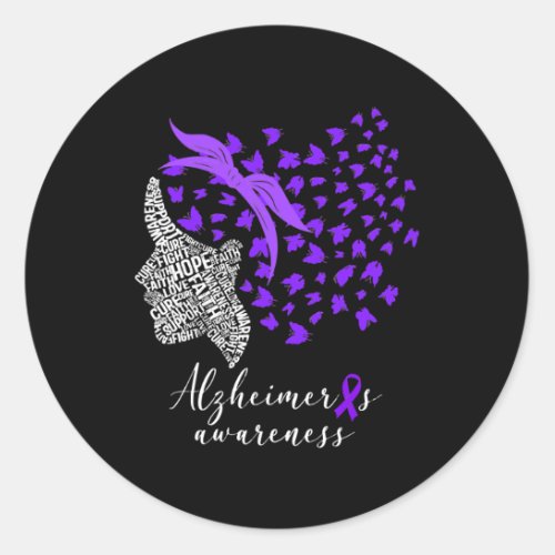 Alzheimers Awareness Alzheimers Purple Butterflies Classic Round Sticker