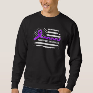 Alzheimers Awareness American Flag  Purple Ribbon Sweatshirt