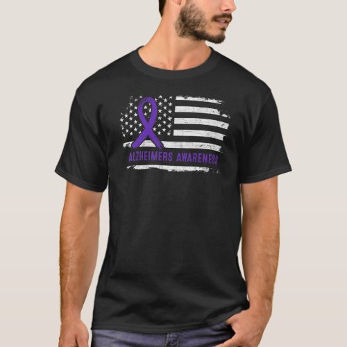 Alzheimers Awareness American Flag Purple Ribbon T_Shirt