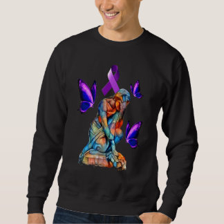 Alzheimers Awareness Angel Purple Ribbon Butterfly Sweatshirt