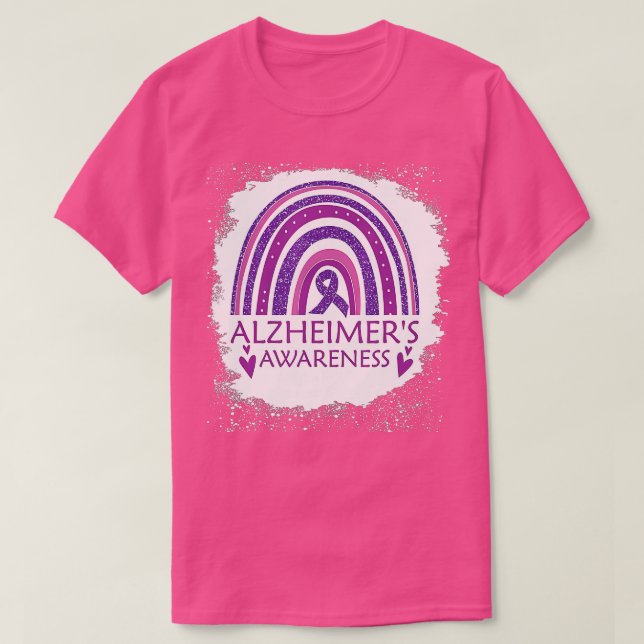 Alzheimers Awareness Bleached Rainbow Purple Ribbo T-Shirt (Design Front)