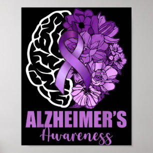 Alzheimers awareness brain flower purple ribbon poster