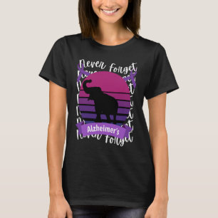 Alzheimer's Awareness Elephant Retro Sunset Purple T-Shirt