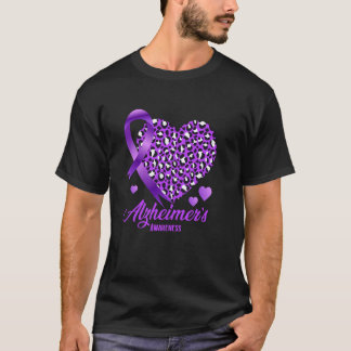 Alzheimer's Awareness-Heart Leopard Ribbon T-Shirt