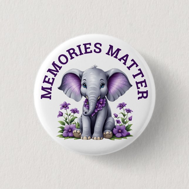 Alzheimer's Awareness Memories Matter Elephant  Button (Front)
