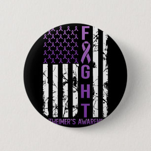 Alzheimers Awareness Month Day USA Flag Ribbon Button