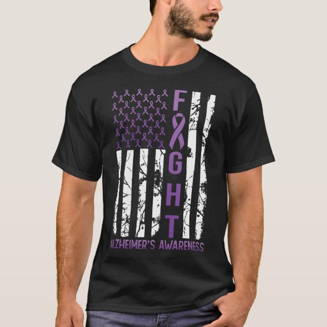 Alzheimer'S Awareness Month Day Usa Flag Ribbon Pu T-Shirt (Front)