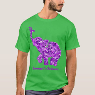 Alzheimers Awareness Month Ribbon Elephant With Fl T-Shirt