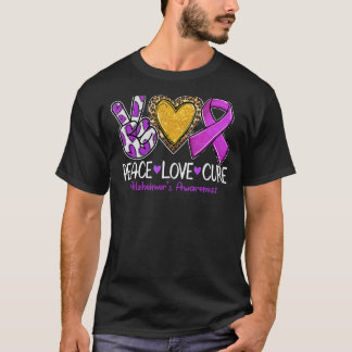 Alzheimer's Awareness Peace Love Cure Purple Ribbo T-Shirt