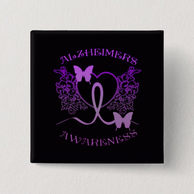 Alzheimers Awareness Purple Butterflies Button (Front)