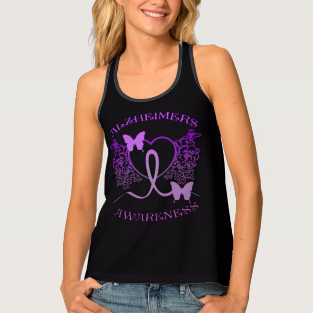 Alzheimers Awareness Purple Butterflies Tank Top (Front)