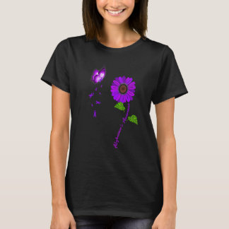 Alzheimer's Awareness Purple Butterfly Sunflower R T-Shirt