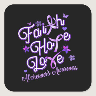 Alzheimer's Awareness Purple Ribbon Products Faith Square Sticker