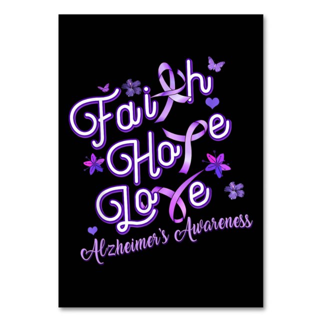 Alzheimer's Awareness Purple Ribbon Products Faith Table Number (Front)